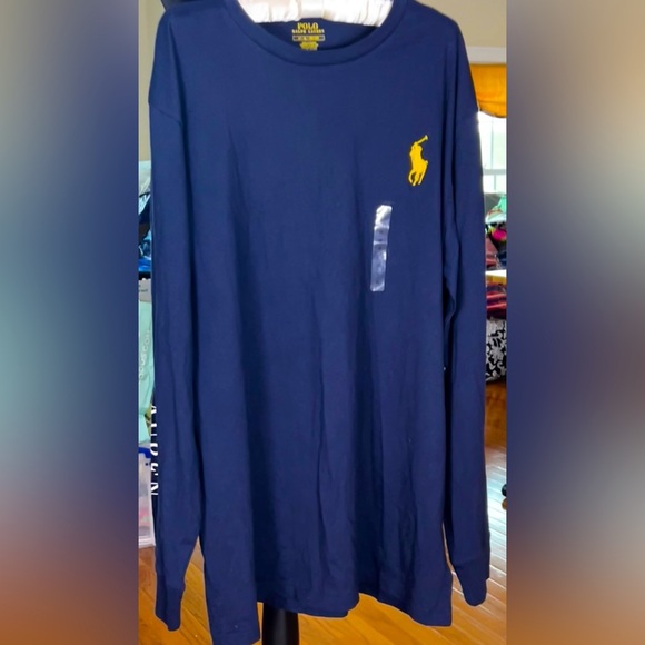 MENS POLO RALPH LAUREN LS TSHIRT BLUE WITH EXTRA LARGE LOGO SZ LT NWT - Picture 1 of 7